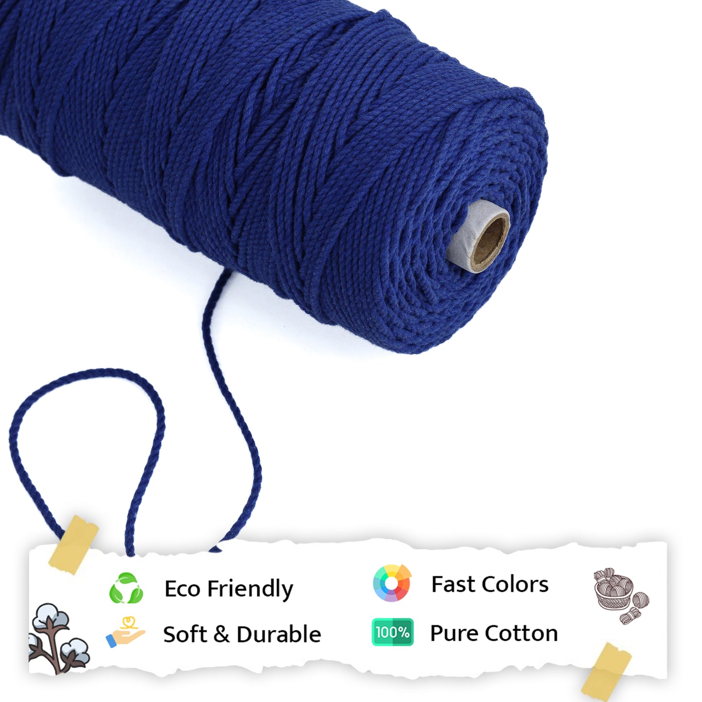 3mm Twisted (3Ply) | Sapphire Blue | 200 - 250 Metres | 1kg Spool | Cotton | No 20