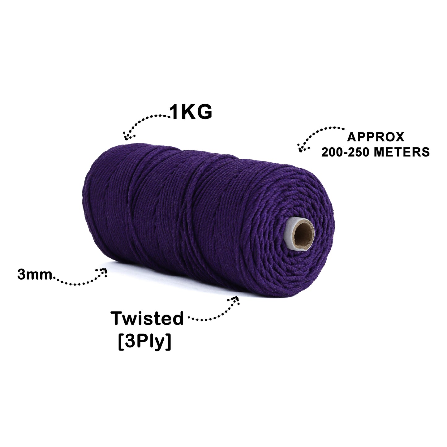 3mm Twisted (3Ply) | Violet | 200 - 250 Metres | 1kg Spool | Cotton | No 21