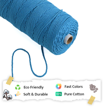 3mm Twisted (3Ply) | Bright Blue | 200 - 250 Metres | 1kg Spool | Cotton | No 22