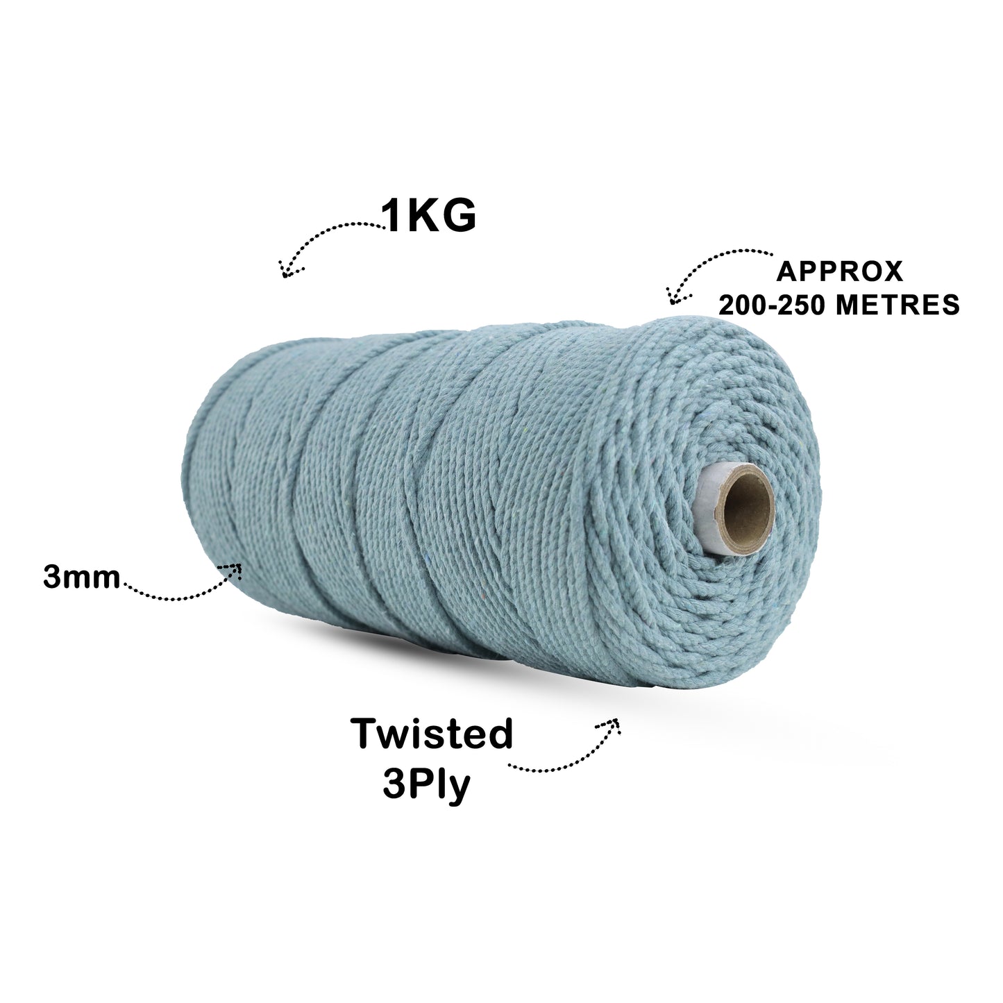 3mm Twisted (3Ply) | Mint Blue | 200 - 250 Metres | 1kg Spool | Cotton | No 25