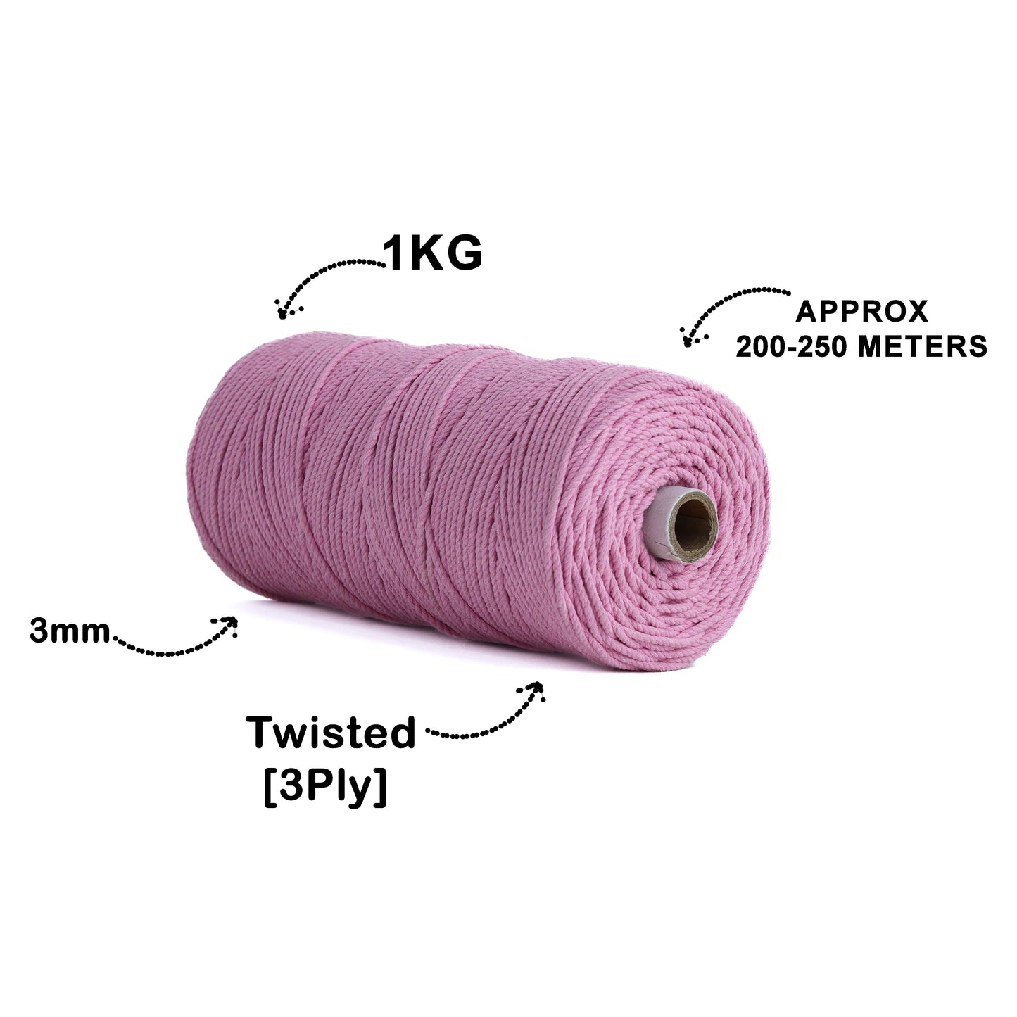 3mm Twisted (3Ply) | Bubblegum Pink | 200 - 250 Metres | 1kg Spool | Cotton | No 26