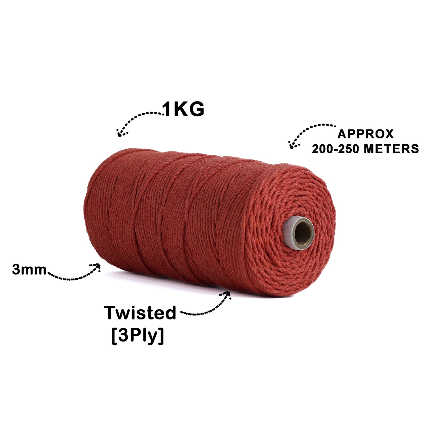 3mm Twisted (3Ply) | Rust | 200 - 250 Metres | 1kg Spool | Cotton | No 28