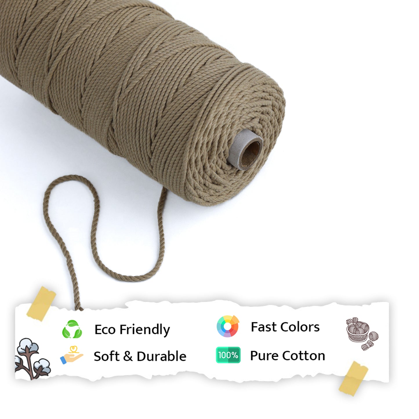 3mm Twisted (3Ply) | Beige | 200 - 250 Metres | 1kg Spool | Cotton | No 30