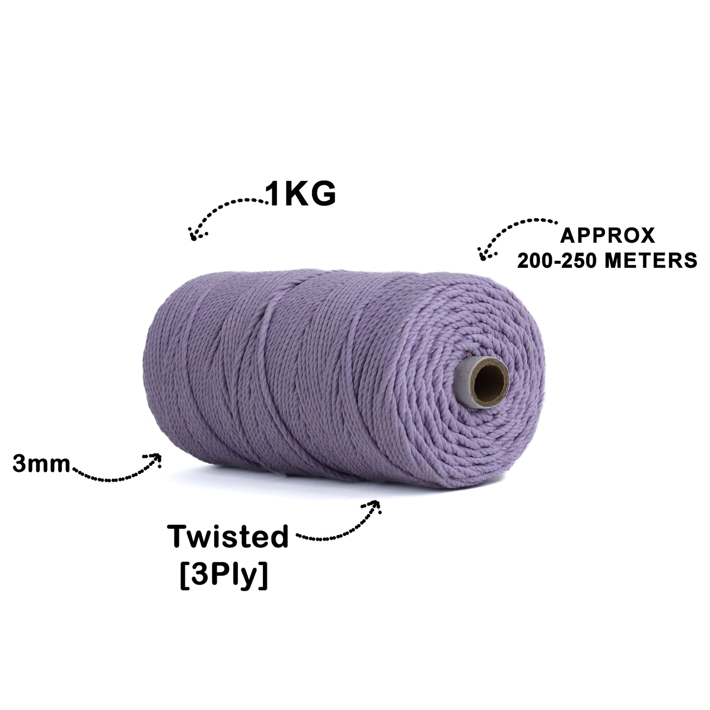 3mm Twisted (3Ply) | Lavender | 200 - 250 Metres | 1kg Spool | Cotton | No 31