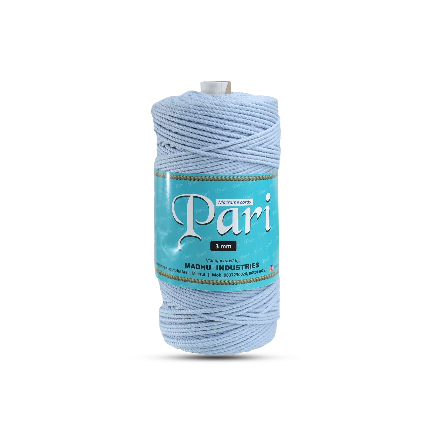 3mm Twisted (3Ply) | Ice Blue | 200 - 250 Metres | 1kg Spool | Cotton | No 32