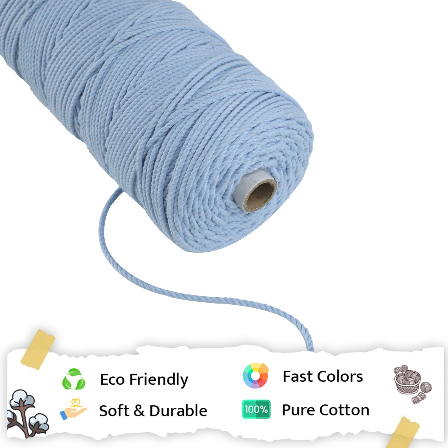 3mm Twisted (3Ply) | Ice Blue | 200 - 250 Metres | 1kg Spool | Cotton | No 32