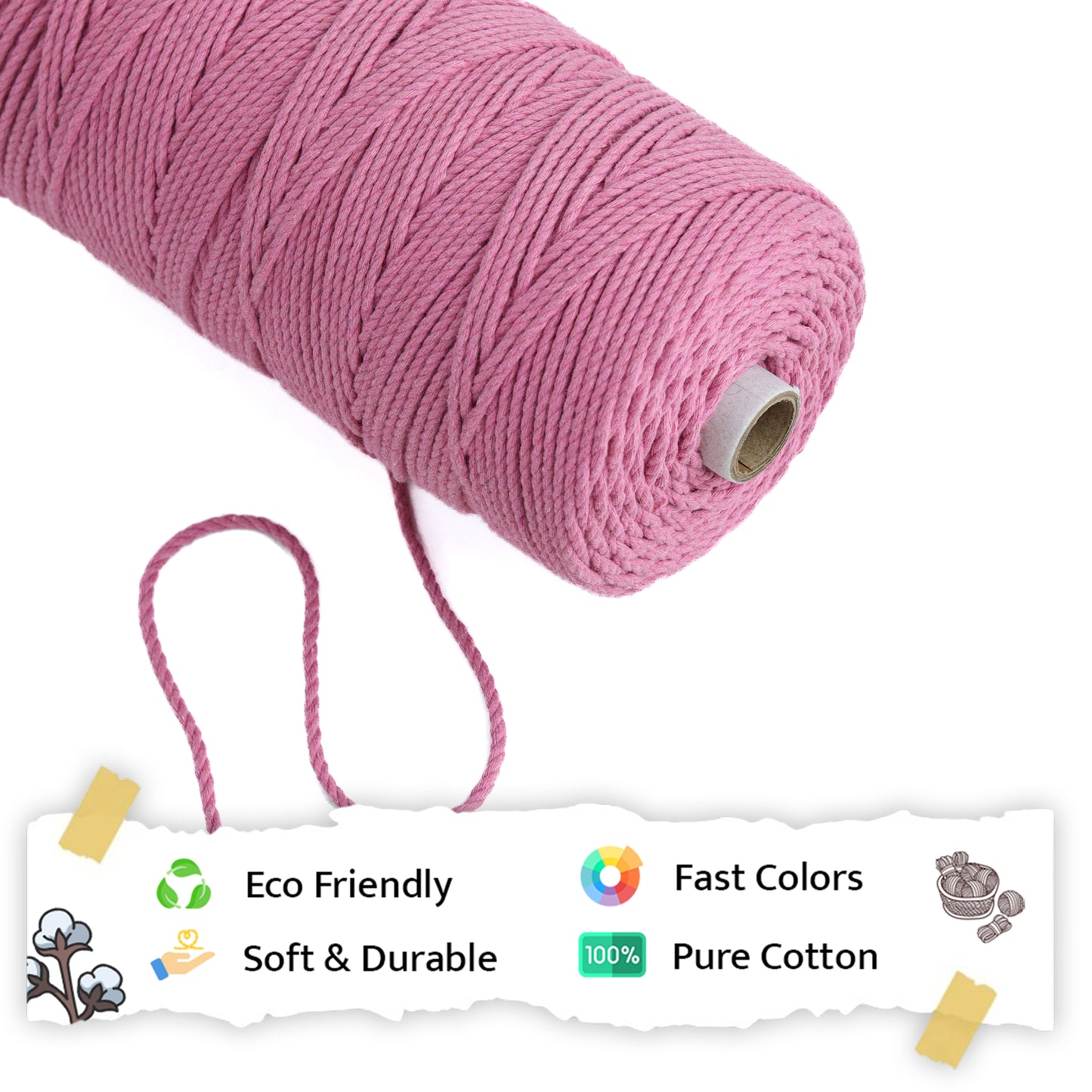 3mm Twisted (3Ply) | Bright Pink | 200 - 250 Metres | 1kg Spool | Cotton | No 33