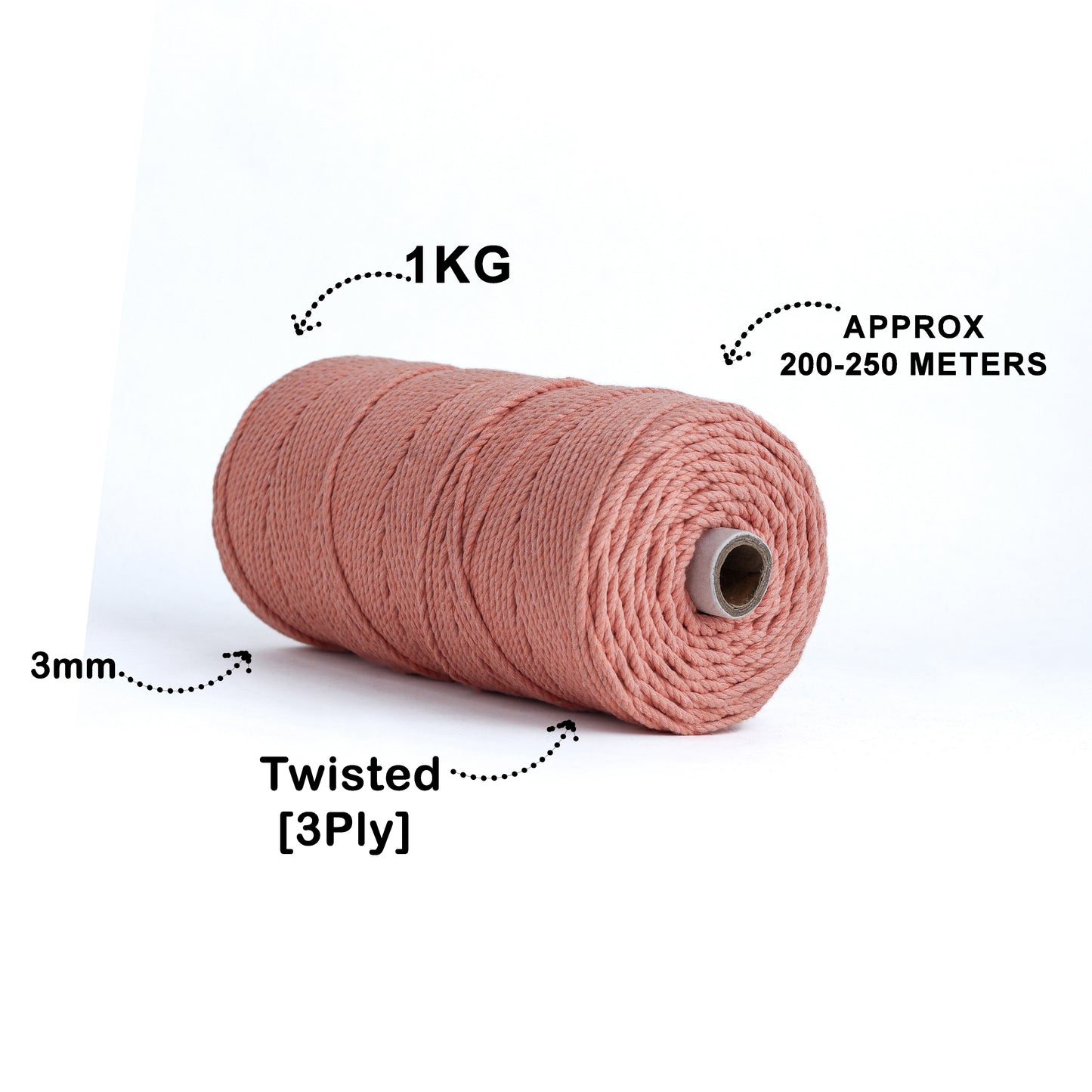 3mm Twisted (3Ply) | Pastel Orange | 200 - 250 Metres | 1kg Spool | Cotton | No 34