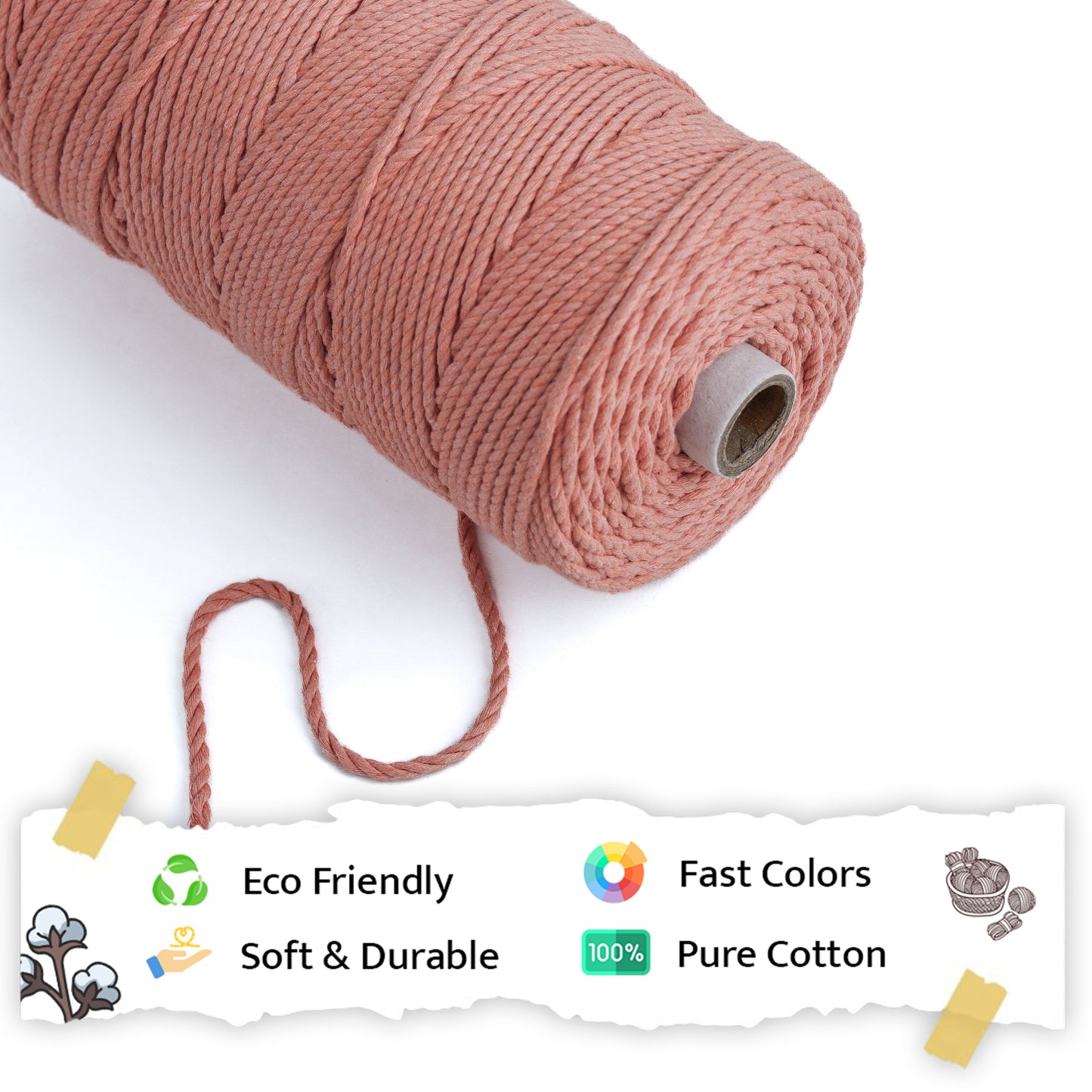 3mm Twisted (3Ply) | Pastel Orange | 200 - 250 Metres | 1kg Spool | Cotton | No 34