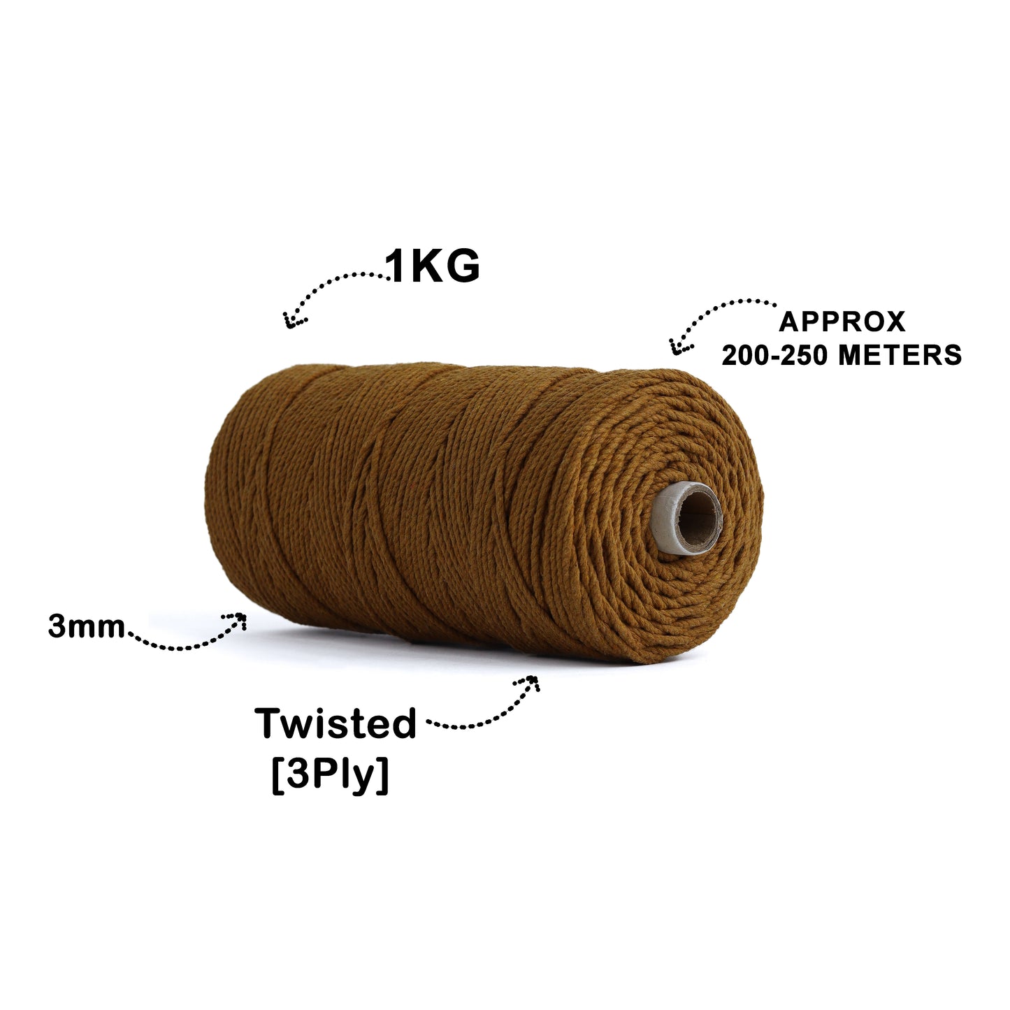 3mm Twisted (3Ply) | Golden Mustard | 200 - 250 Metres | 1kg Spool | Cotton | No 37