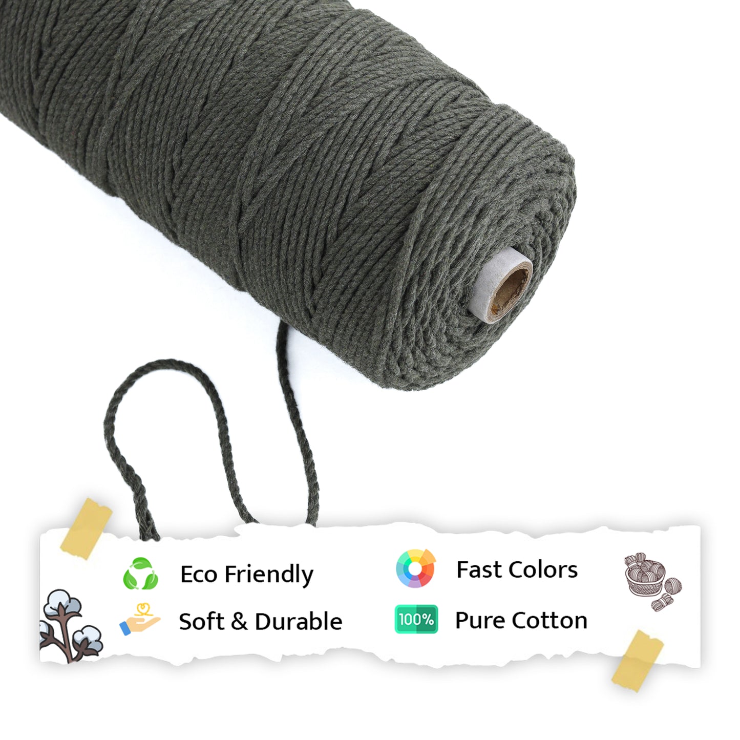 3mm Twisted (3Ply) | Army Green | 200 - 250 Metres | 1kg Spool | Cotton | No 38