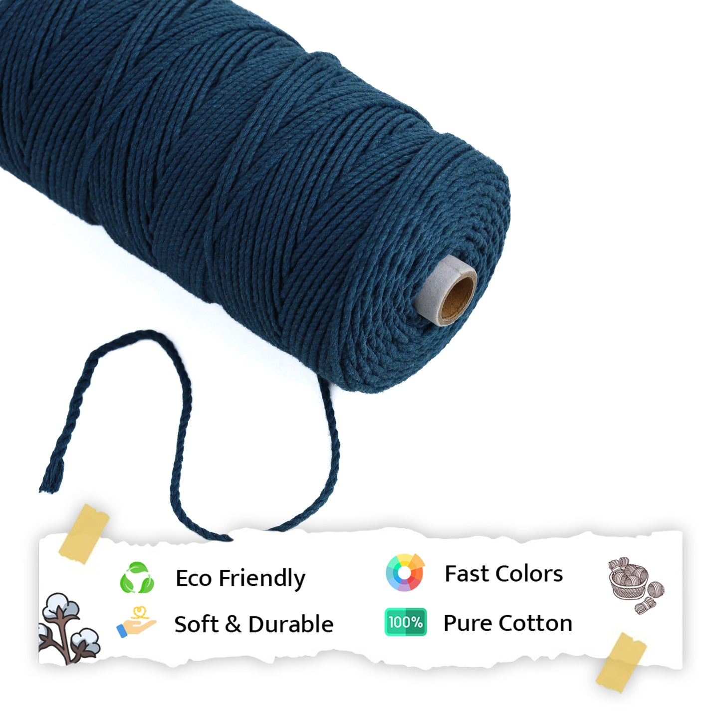 3mm Twisted (3Ply) | Teal Blue | 200 - 250 Metres | 1kg Spool | Cotton | No 39