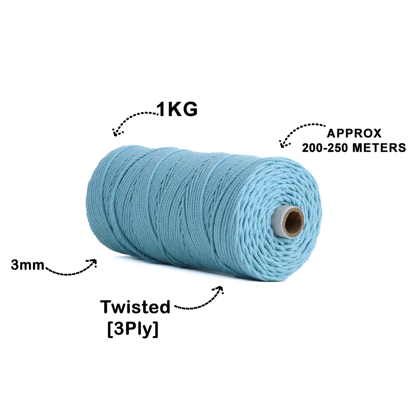 3mm Twisted (3Ply) | Aqua Blue | 200 - 250 Metres | 1kg Spool | Cotton | No 40