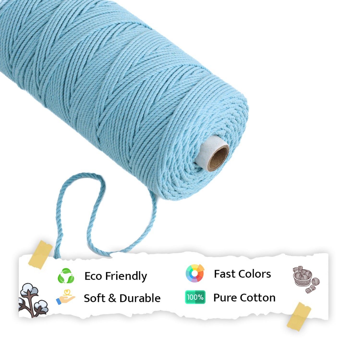 3mm Twisted (3Ply) | Aqua Blue | 200 - 250 Metres | 1kg Spool | Cotton | No 40