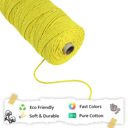 3mm Twisted (3Ply) | Yellow | 200 - 250 Metres | 1kg Spool | Cotton | No 08