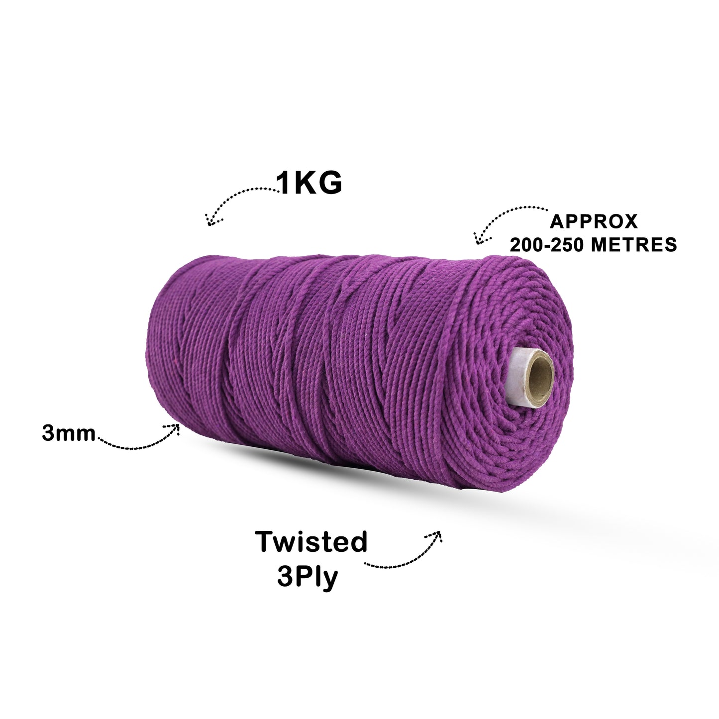 3mm Twisted (3Ply) | Reddish Purple | 200 - 250 Metres | 1kg Spool | Cotton | No 36