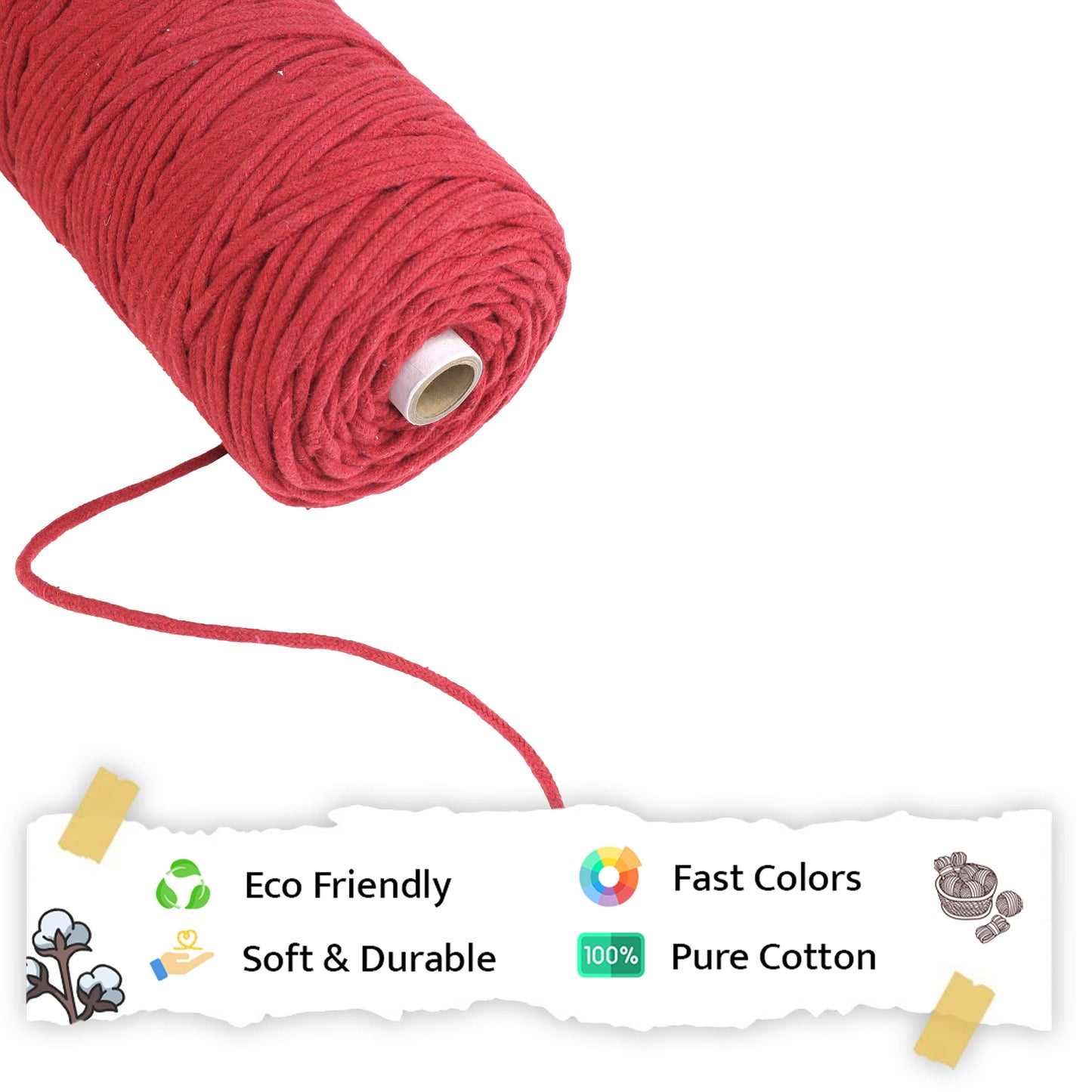 4mm Braided | Red | 140 Meters | 1Kg Spool | Cotton | No 15