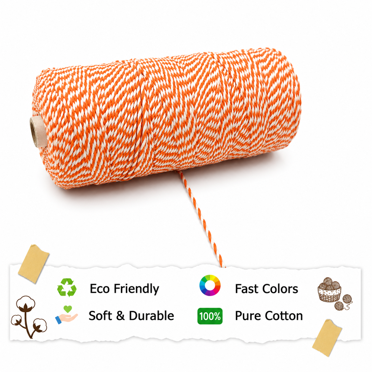 2mm Twisted Multicolor | Orange+Off White | Approx 350-400 meters | 1Kg