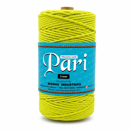 3mm ટ્વિસ્ટેડ (3Ply) | પોપટ લીલા | 200 - 250 મીટર | 1 કિલો સ્પૂલ | કપાસ
