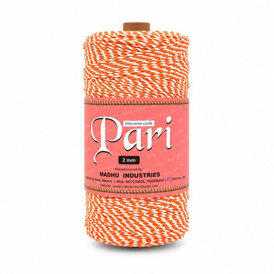 2mm Twisted Multicolor | Orange+Off White | Approx 350-400 meters | 1Kg