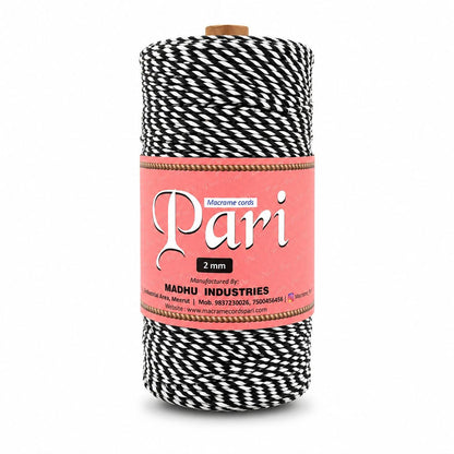 2mm Twisted Multicolor | Black+Off White | Approx 350-400 meters | 1Kg