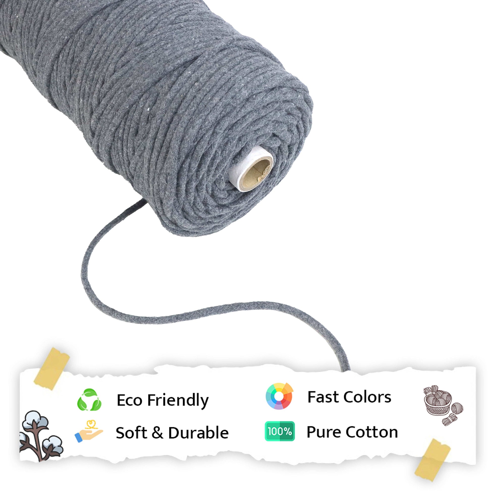 4mm Braided | Dark Grey | 140 Meters | 1Kg Spool | Cotton | No 02