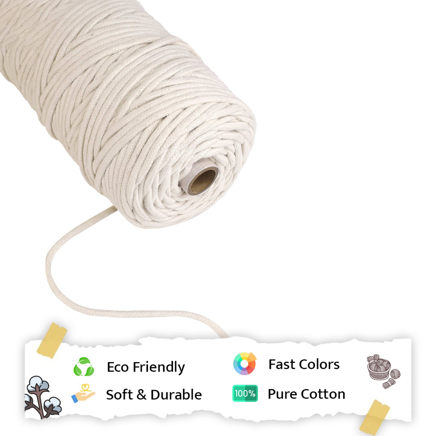 4mm Braided | Off White | 140 Meters | 1Kg Spool | Cotton | No 04