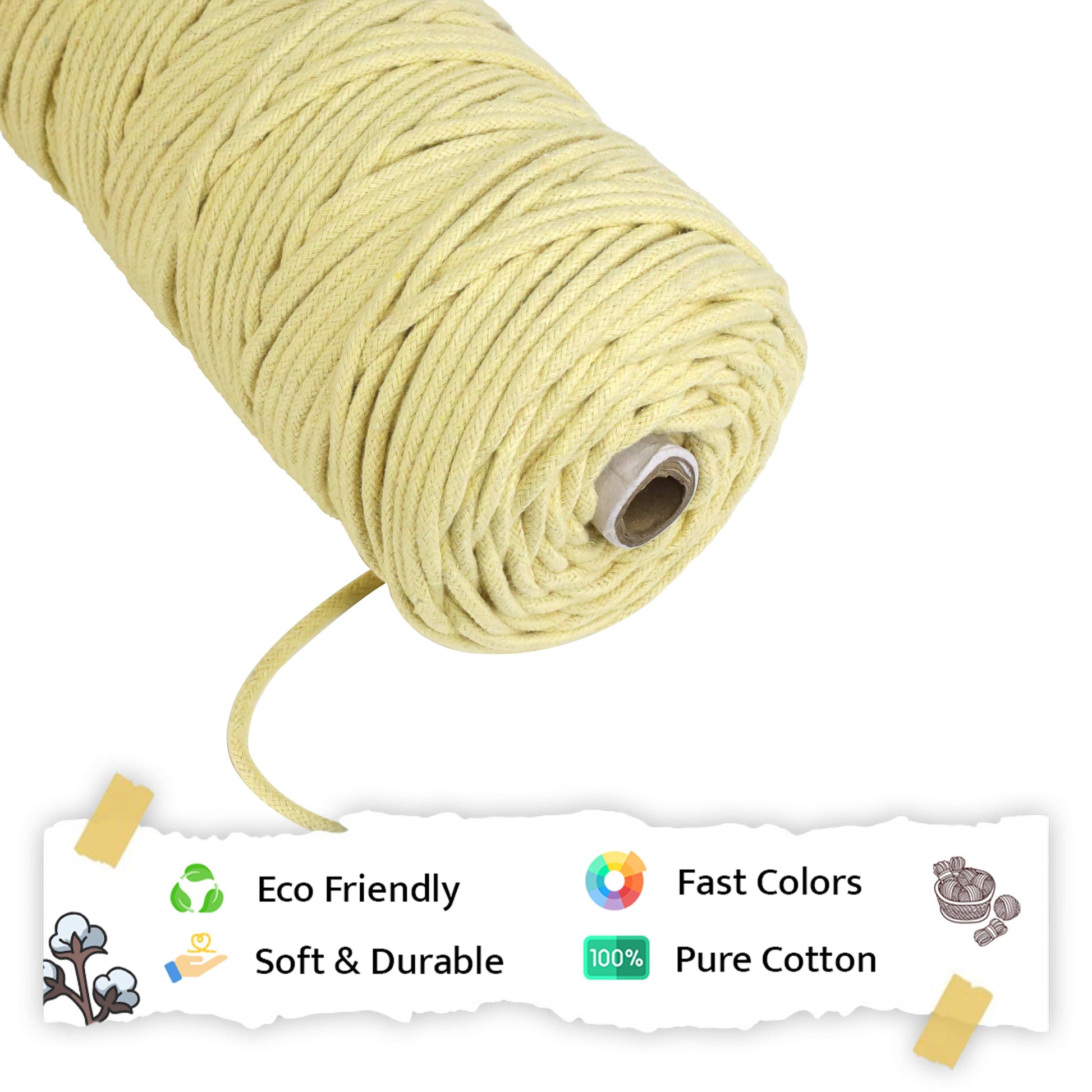 4mm Braided | Light Yellow | 140 Meters | 1Kg Spool | Cotton | No 09