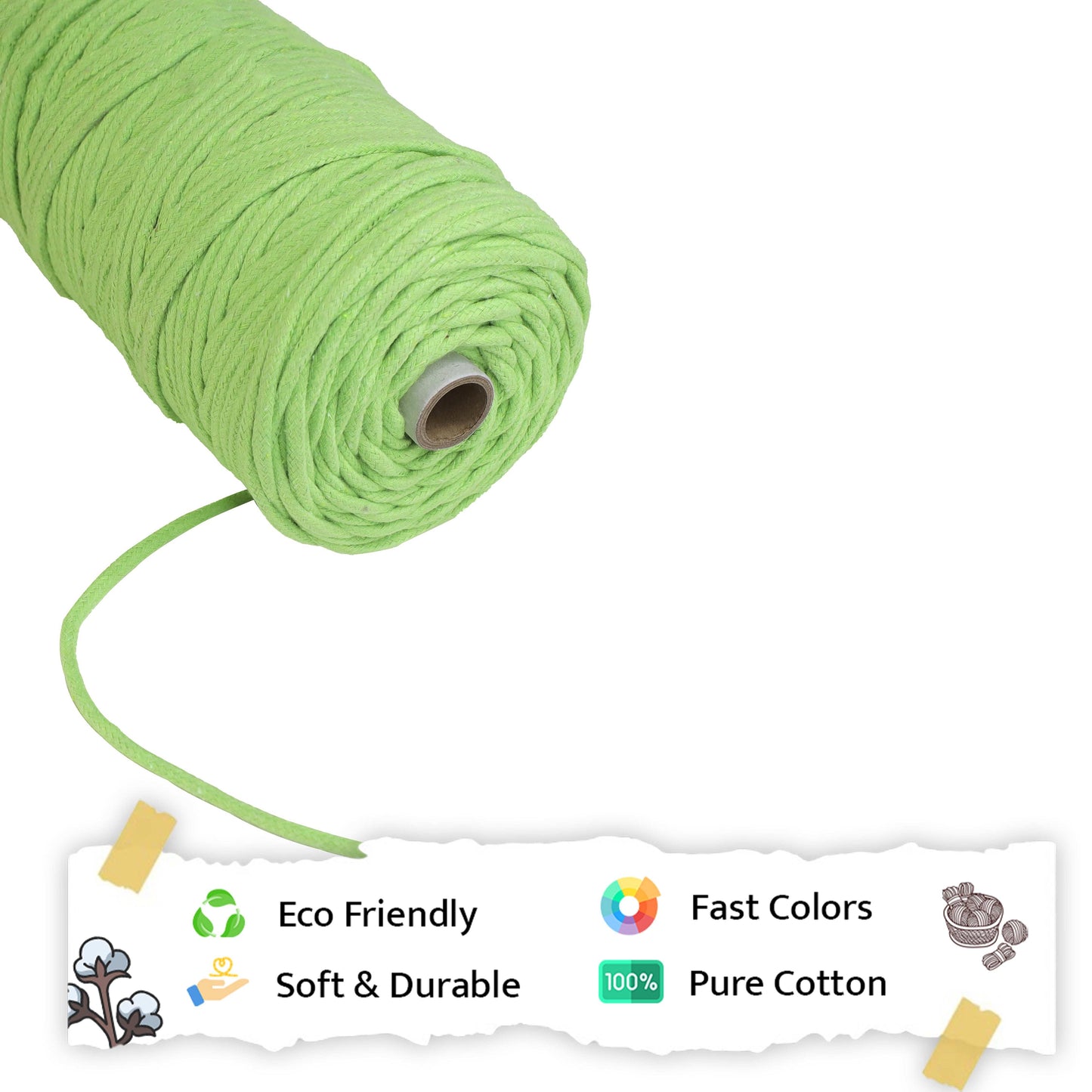 4mm Braided | Parrot Green | 140 Meters | 1Kg Spool | Cotton | No 13