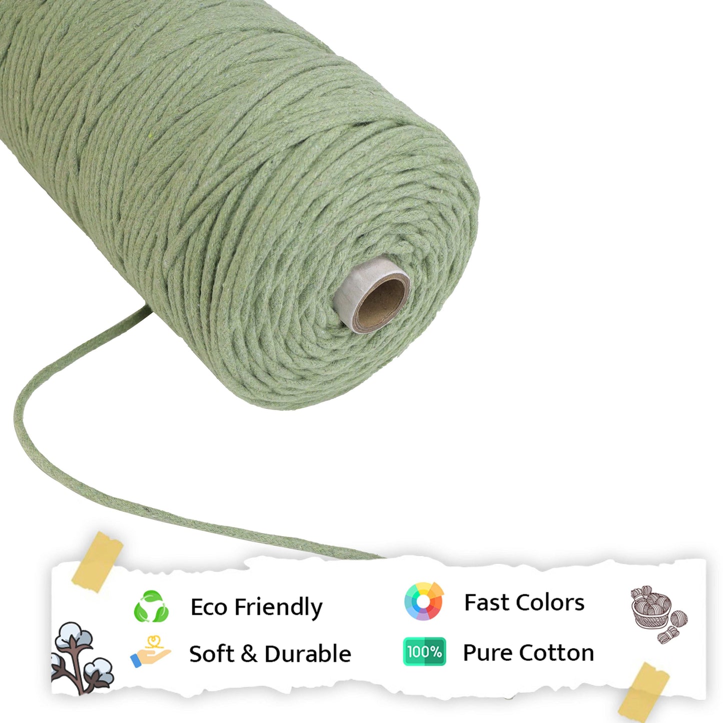 4mm Braided | Olive Green | 140 Meters | 1Kg Spool | Cotton | No 14