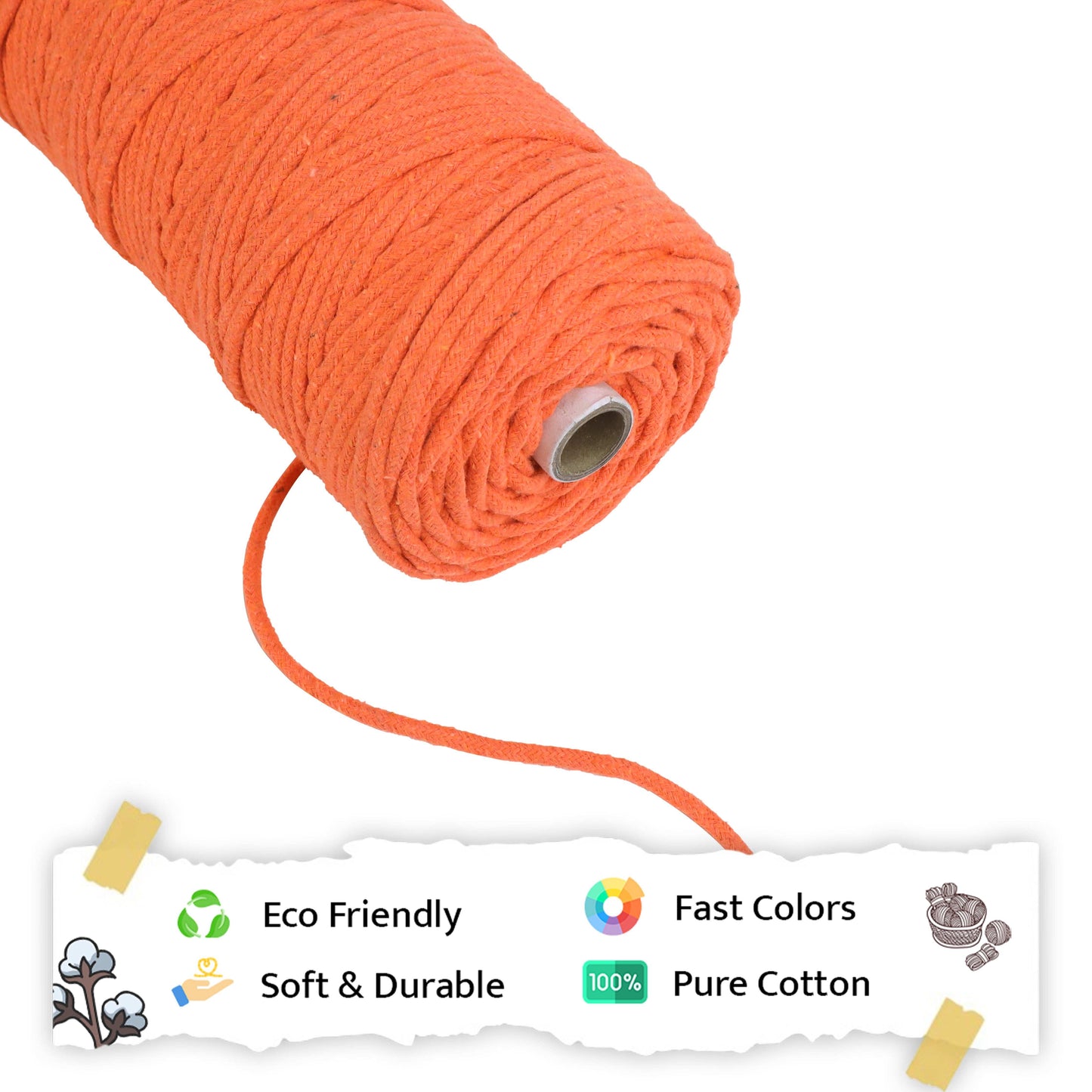 4mm Braided | Orange | 140 Meters | 1Kg Spool | Cotton | No 19