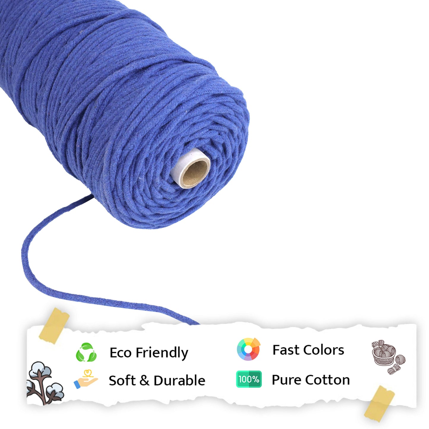 4mm Braided | Sapphire Blue | 140 Meters | 1Kg Spool | Cotton | No 20