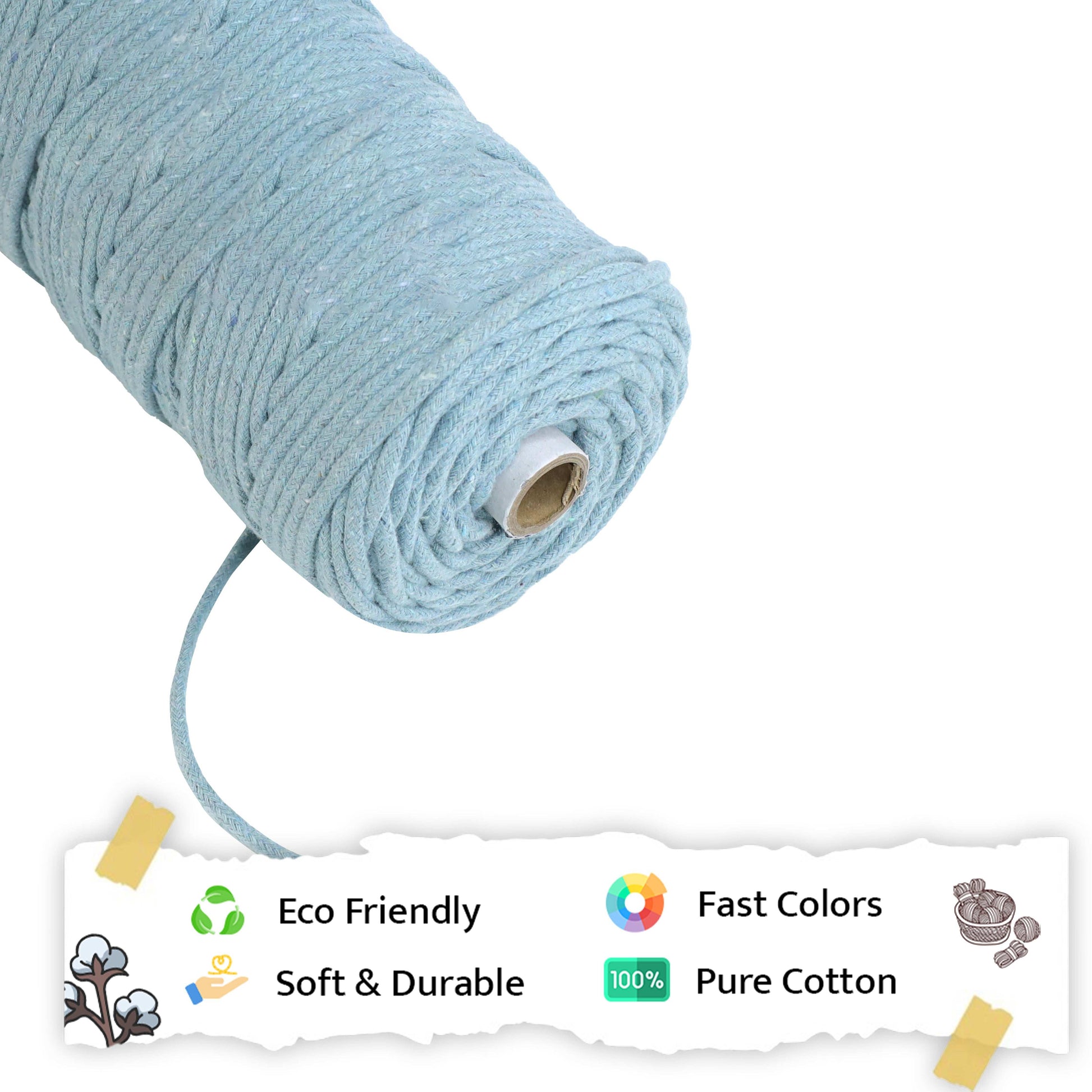4mm Braided | Mint Blue | 140 Meters | 1Kg Spool | Cotton | No 25