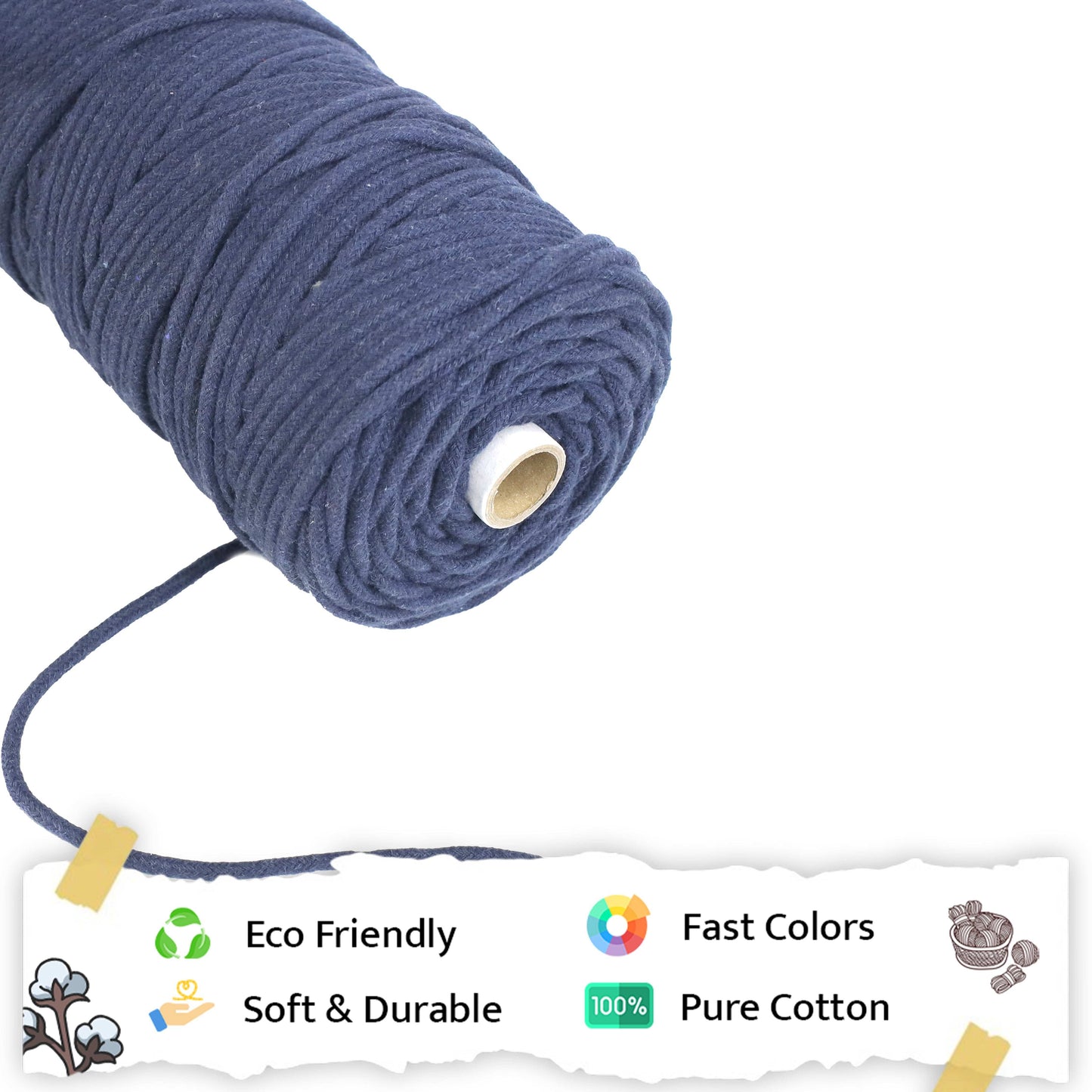 4mm Braided | Dark Blue | 140 Meters | 1Kg Spool | Cotton | No 27