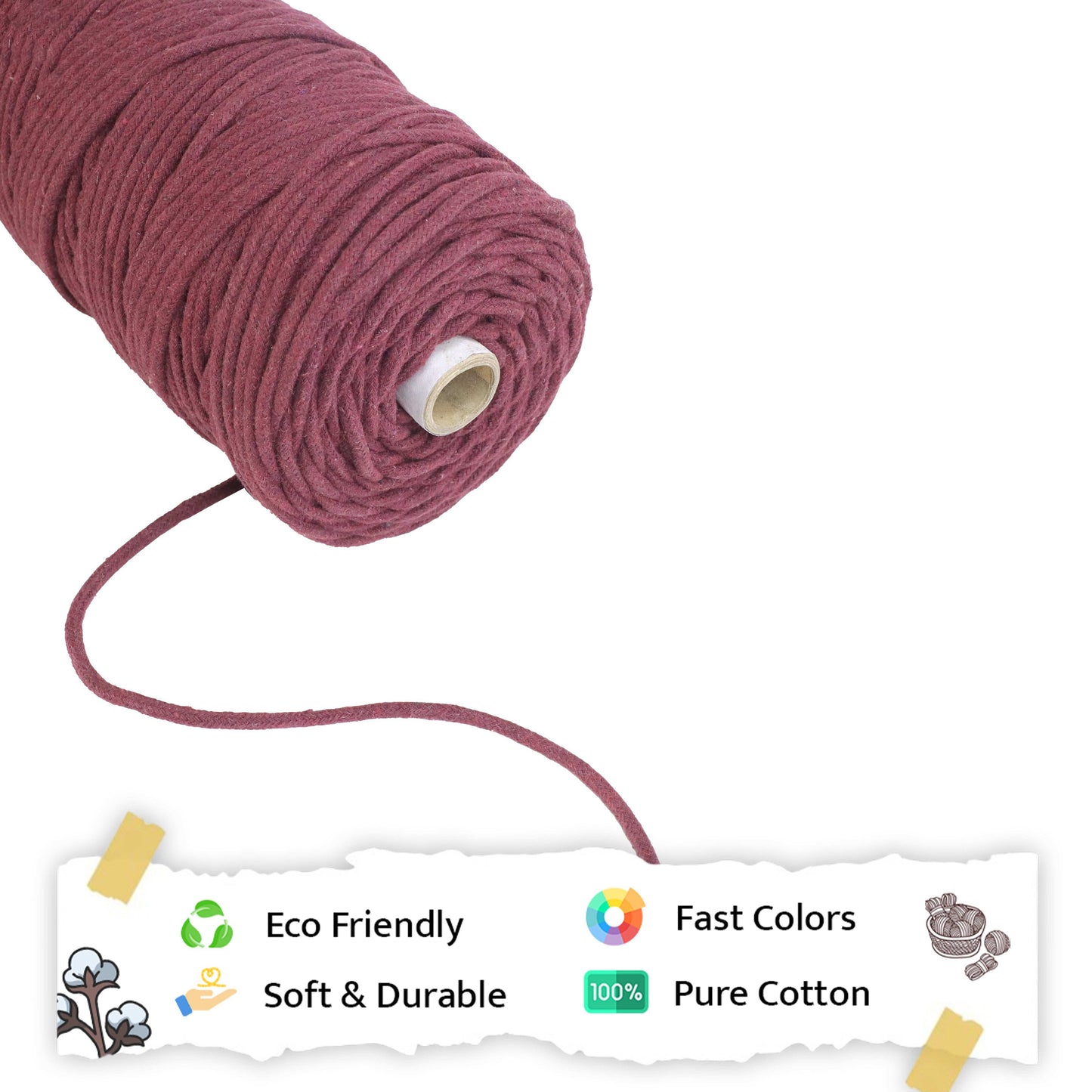 4mm Braided | wine/Maroon | 140 Meters | 1Kg Spool | Cotton | No 29