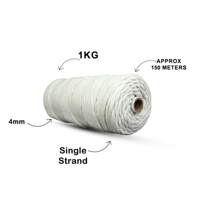 4mm Single Strand | Off White | 150 Metres | 1kg Spool | Cotton  |No 04