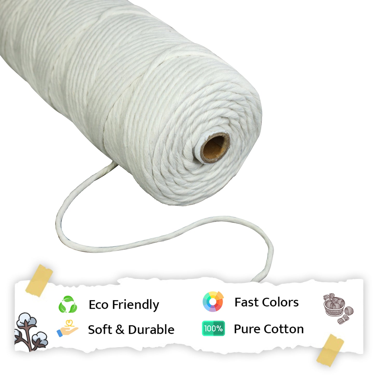 4mm Single Strand | Off White | 150 Metres | 1kg Spool | Cotton  |No 04