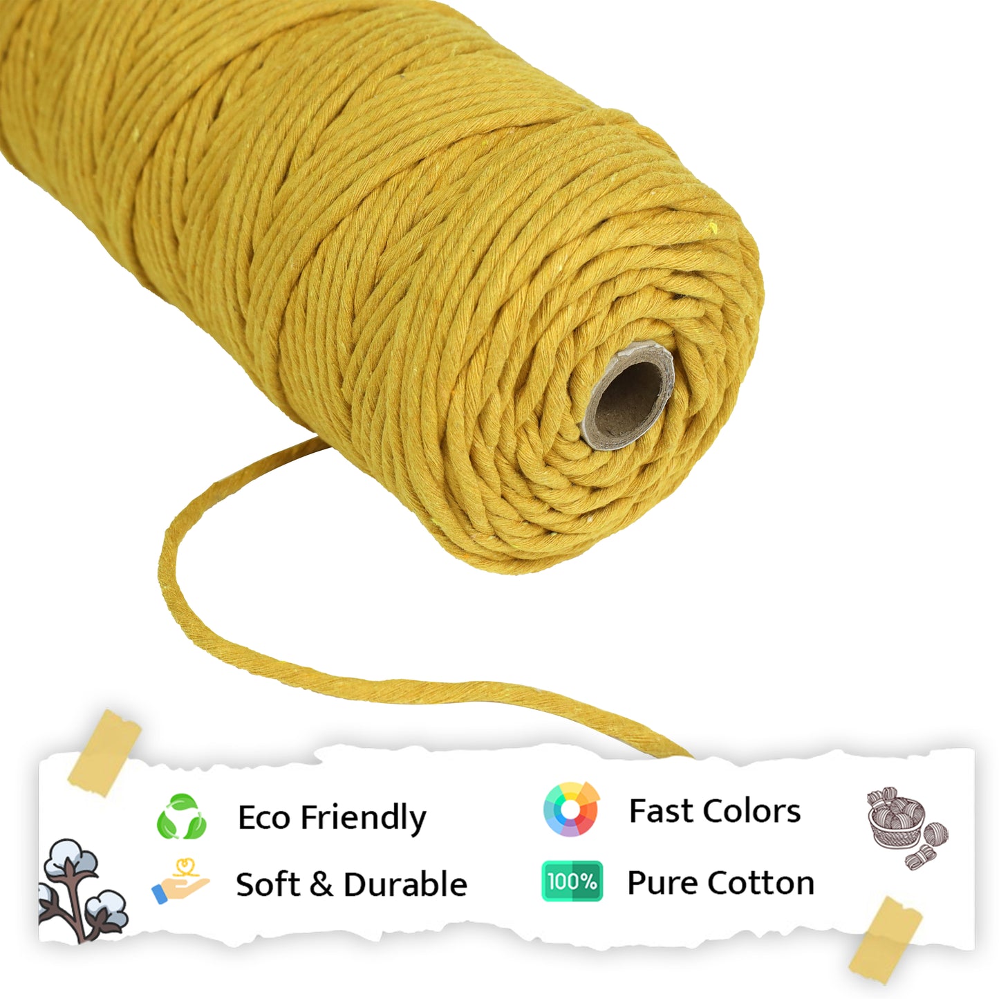 4mm Single Strand | Mustard | 150 Metres | 1kg Spool | Cotton  |No 07