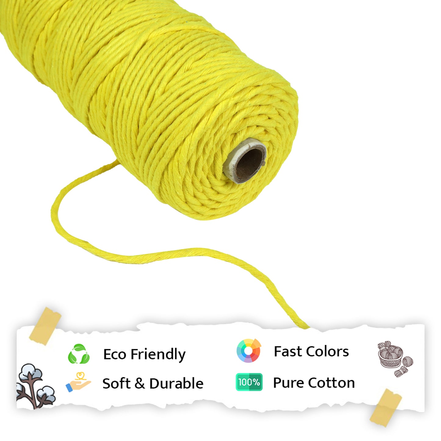 4mm Single Strand | Yellow | 150 Metres | 1kg Spool | Cotton  |No 8