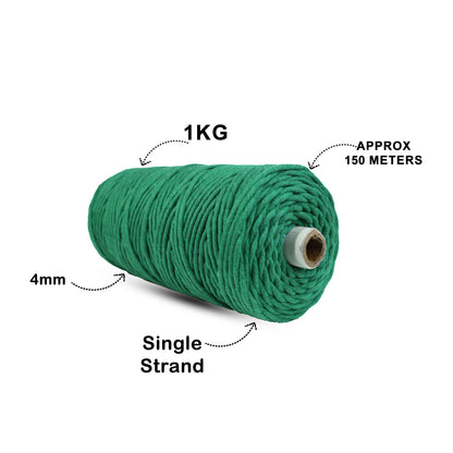 4mm Single Strand | Green | 150 Metres | 1kg Spool | Cotton  |No 11