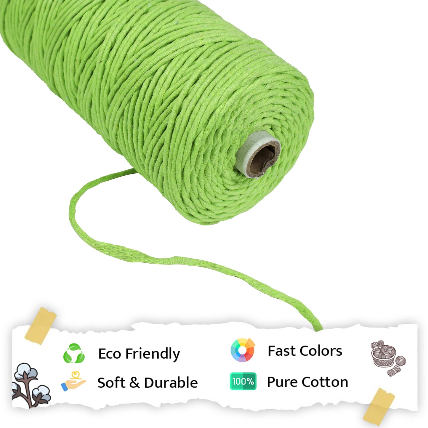 4mm Single Strand | Parrot Green | 150 Metres | 1kg Spool | Cotton  |No 13