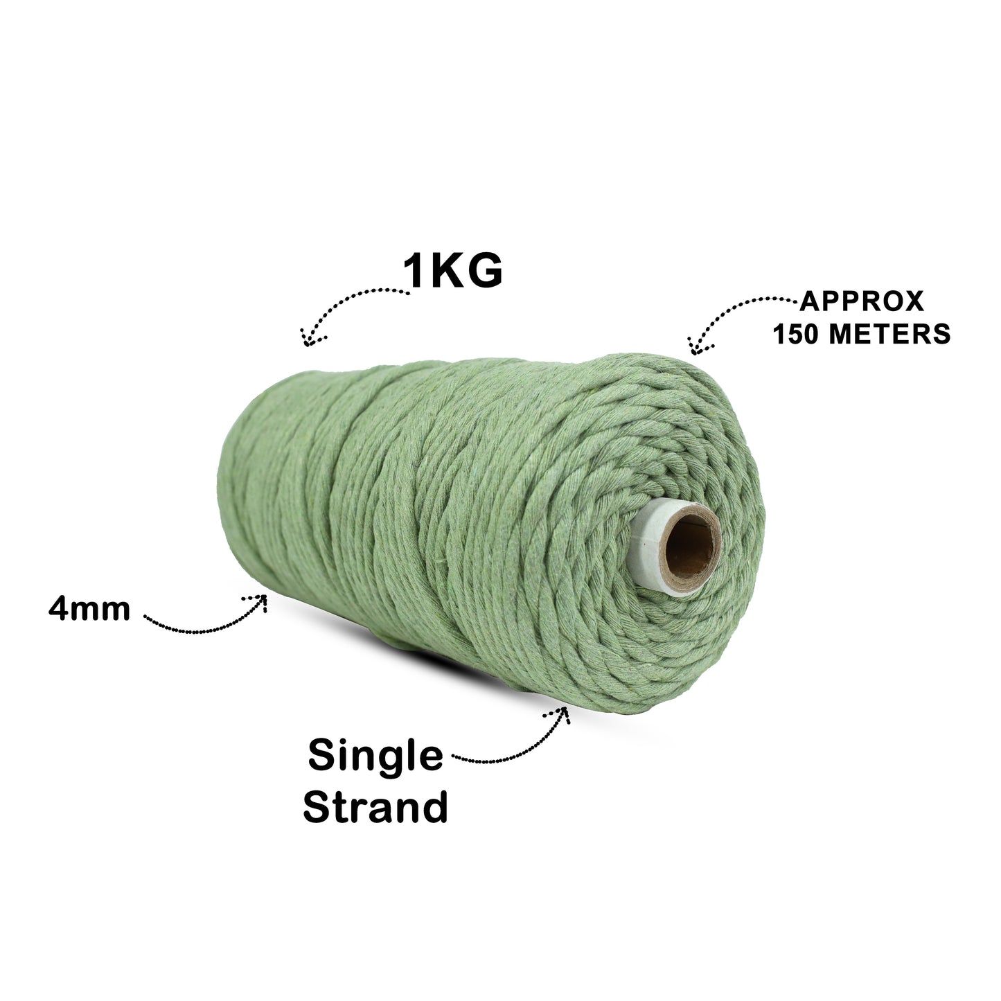 4mm Single Strand | Olive Green | 150 Metres | 1kg Spool | Cotton  |No 14