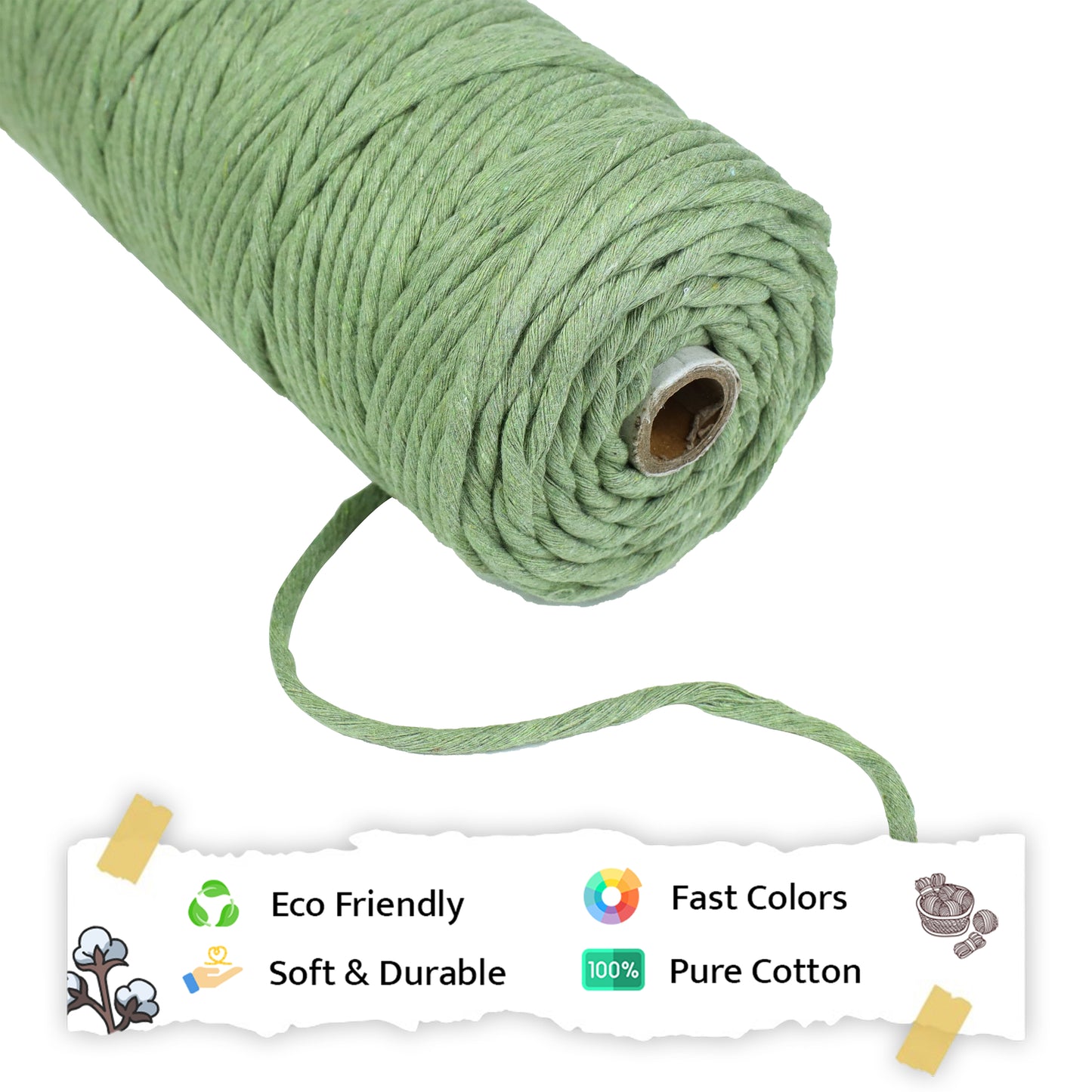 4mm Single Strand | Olive Green | 150 Metres | 1kg Spool | Cotton  |No 14