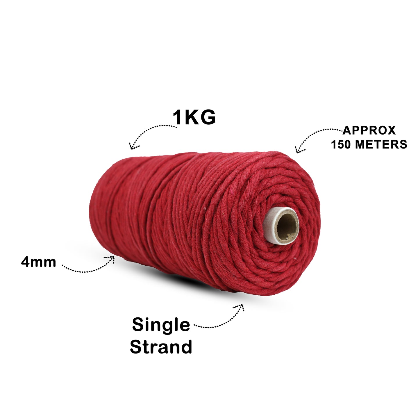 4mm Single Strand | Red | 150 Metres | 1kg Spool | Cotton  |No 15