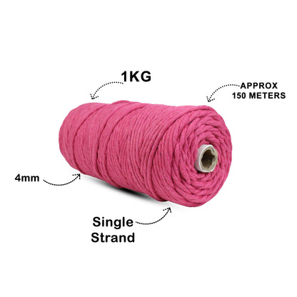 4mm Single Strand | Hot Pink | 150 Metres | 1kg Spool | Cotton  |No 16