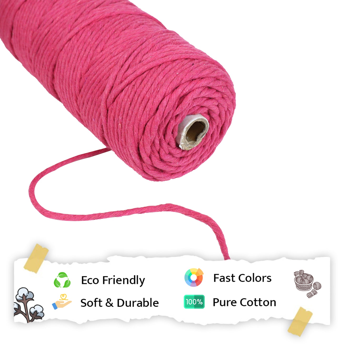 4mm Single Strand | Hot Pink | 150 Metres | 1kg Spool | Cotton  |No 16