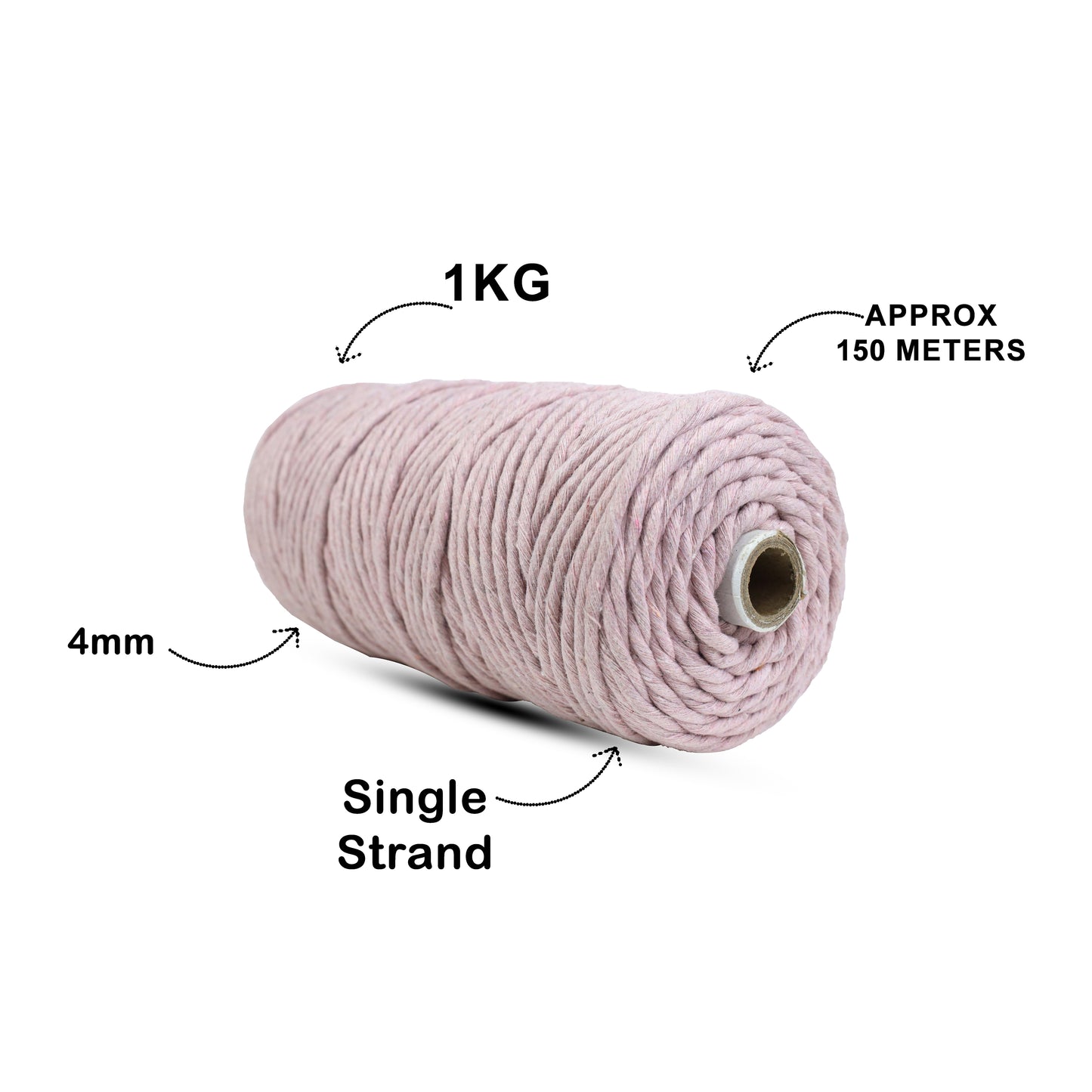 4mm Single Strand | Baby Pink | 150 Metres | 1kg Spool | Cotton  |No 18