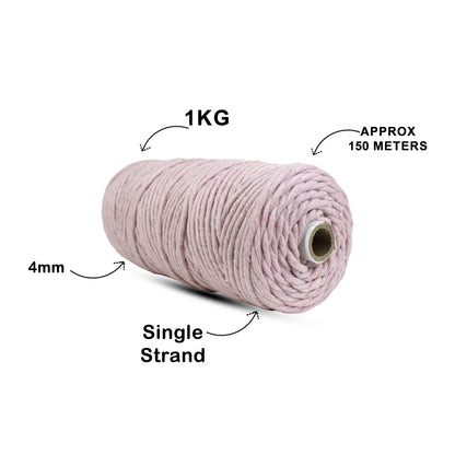 4mm Single Strand | Baby Pink | 150 Metres | 1kg Spool | Cotton  |No 18