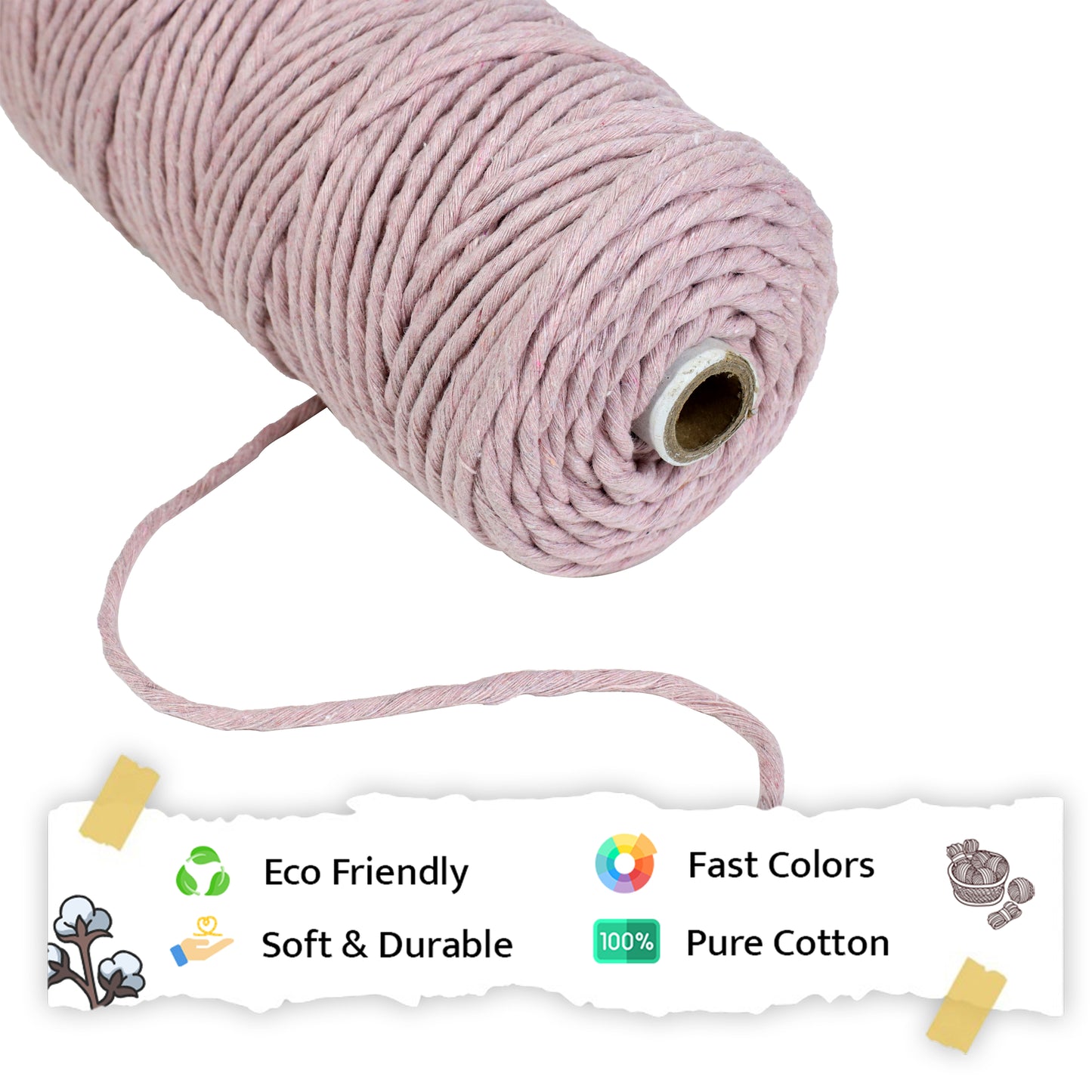 4mm Single Strand | Baby Pink | 150 Metres | 1kg Spool | Cotton  |No 18