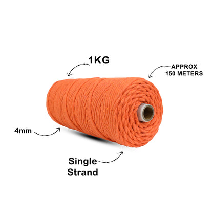 4mm Single Strand | Orange | 150 Metres | 1kg Spool | Cotton  |No 19